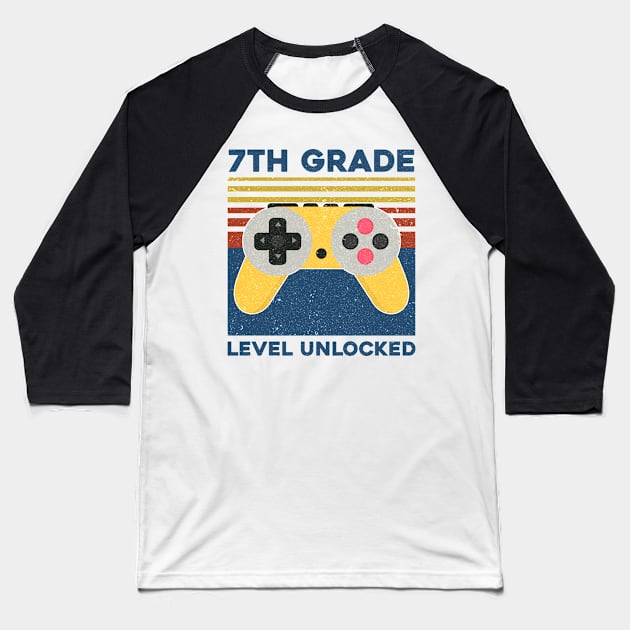 Kids 7th Grade Level Unlocked Back To School Video Gamer Baseball T-Shirt by hardyhtud